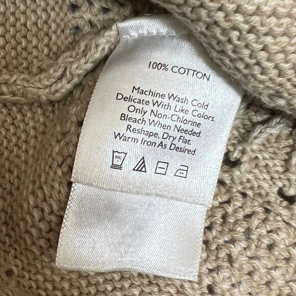 EDDIE BAUER Cardigan Sweater M Natural Beige Open Knit Button Layer Beach V-Neck - Picture 10 of 12
